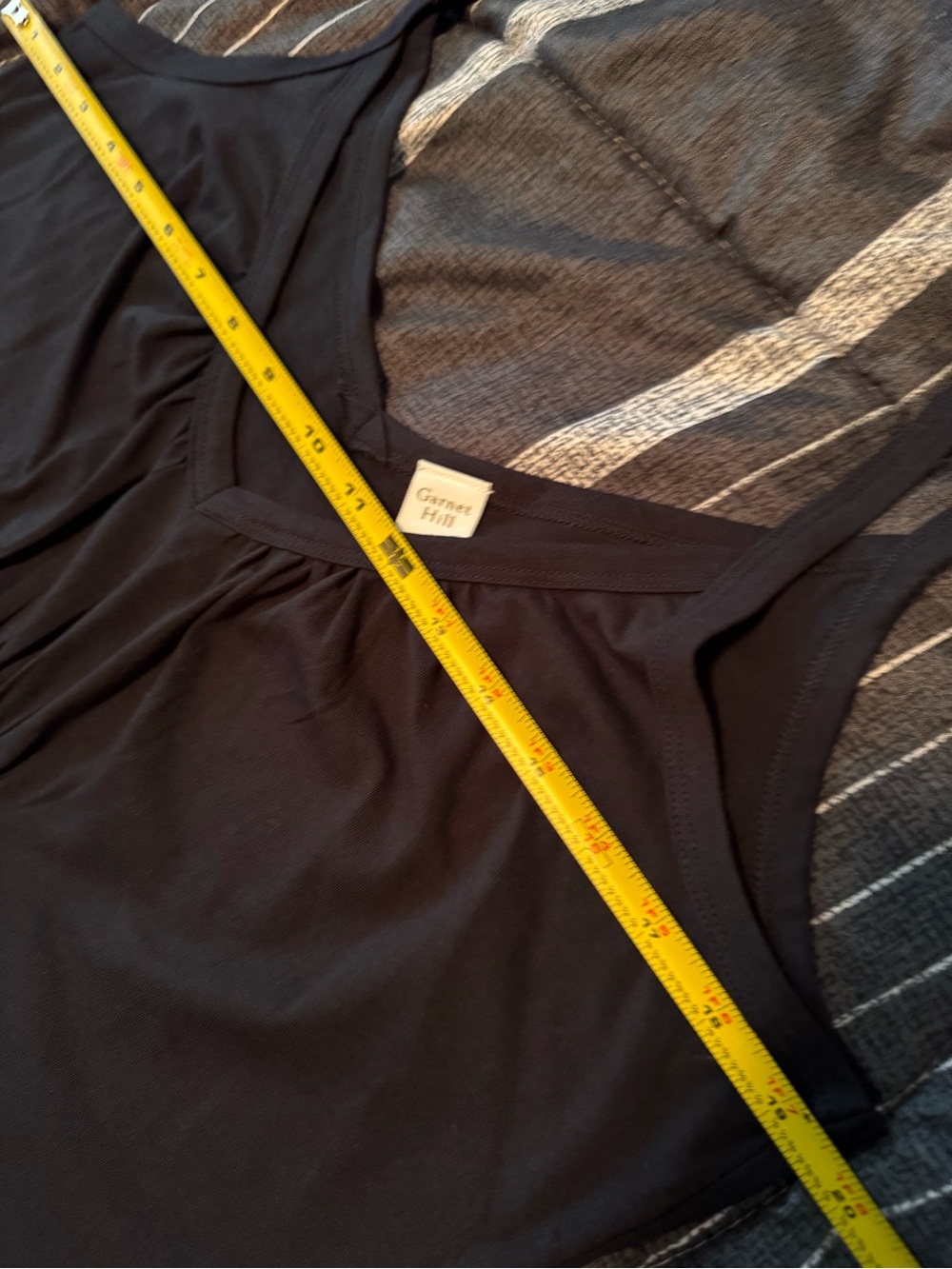 Garnet Hill Black 100% Cotton Ruched Empire V-Neck Cami Tank Top XL NWOT - Picture 7 of 7